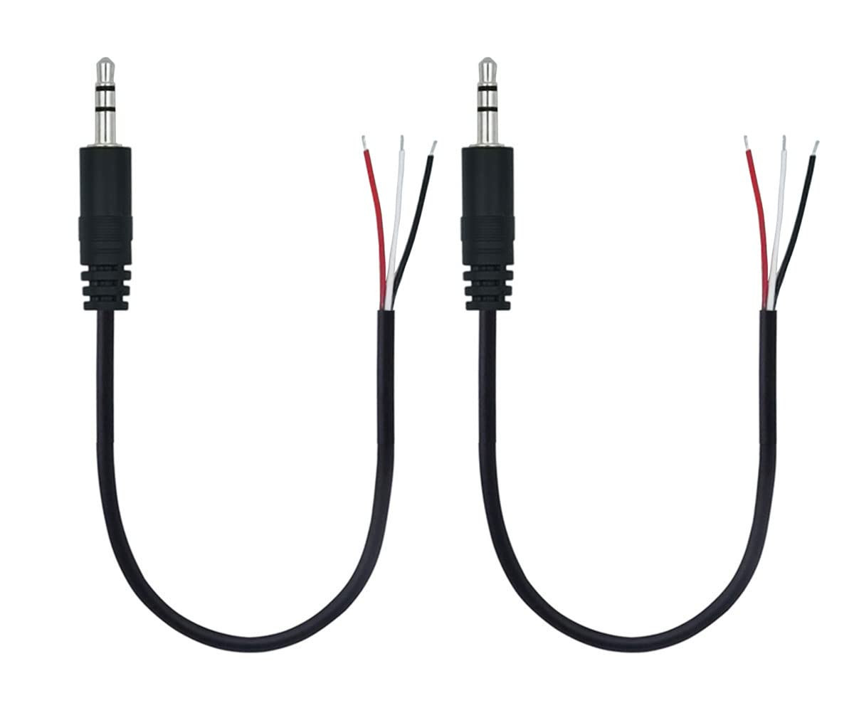 2 Pack 12 Inch 3.5mm 1/8 Inch TRRS Stereo Male Plug to Bare Wire Open End 4 Pole