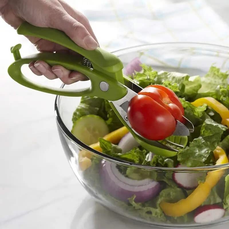 Stainless Steel Salad Chopper Toss and Chop Salad Tong Lettuce Scissors