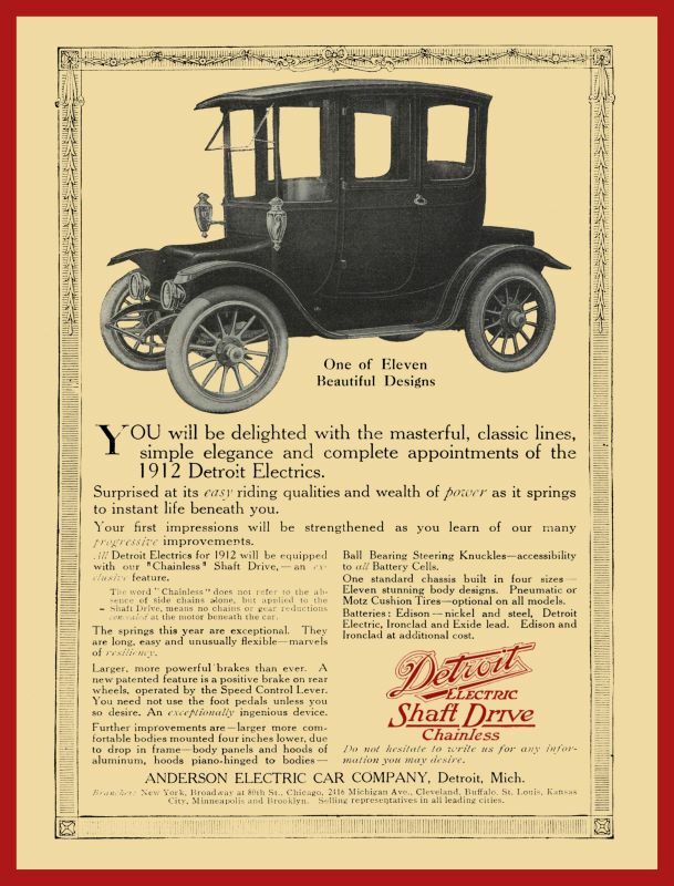 1911 Anderson Electric Car Co. NEW Metal Sign: 1912 Detroit Electric Automobile