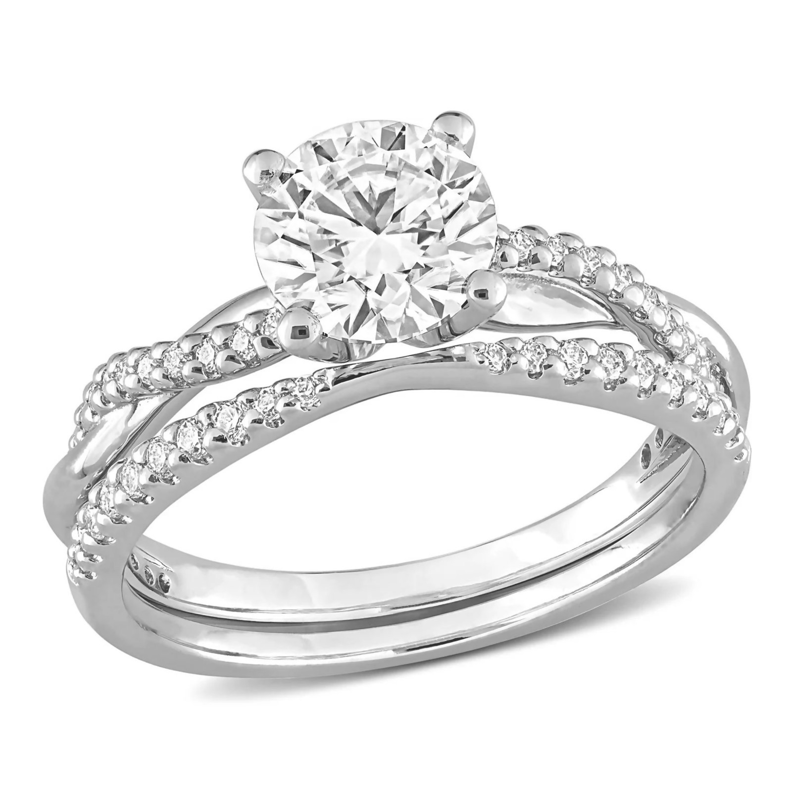 925 Sterling Silver 6mm Round Semi Mount Engagement Ring With Pave Band