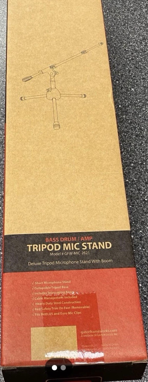 Gator GFW-MIC-2621 Tripod Boom Microphone Stand Black Metal Height-Adjustable
