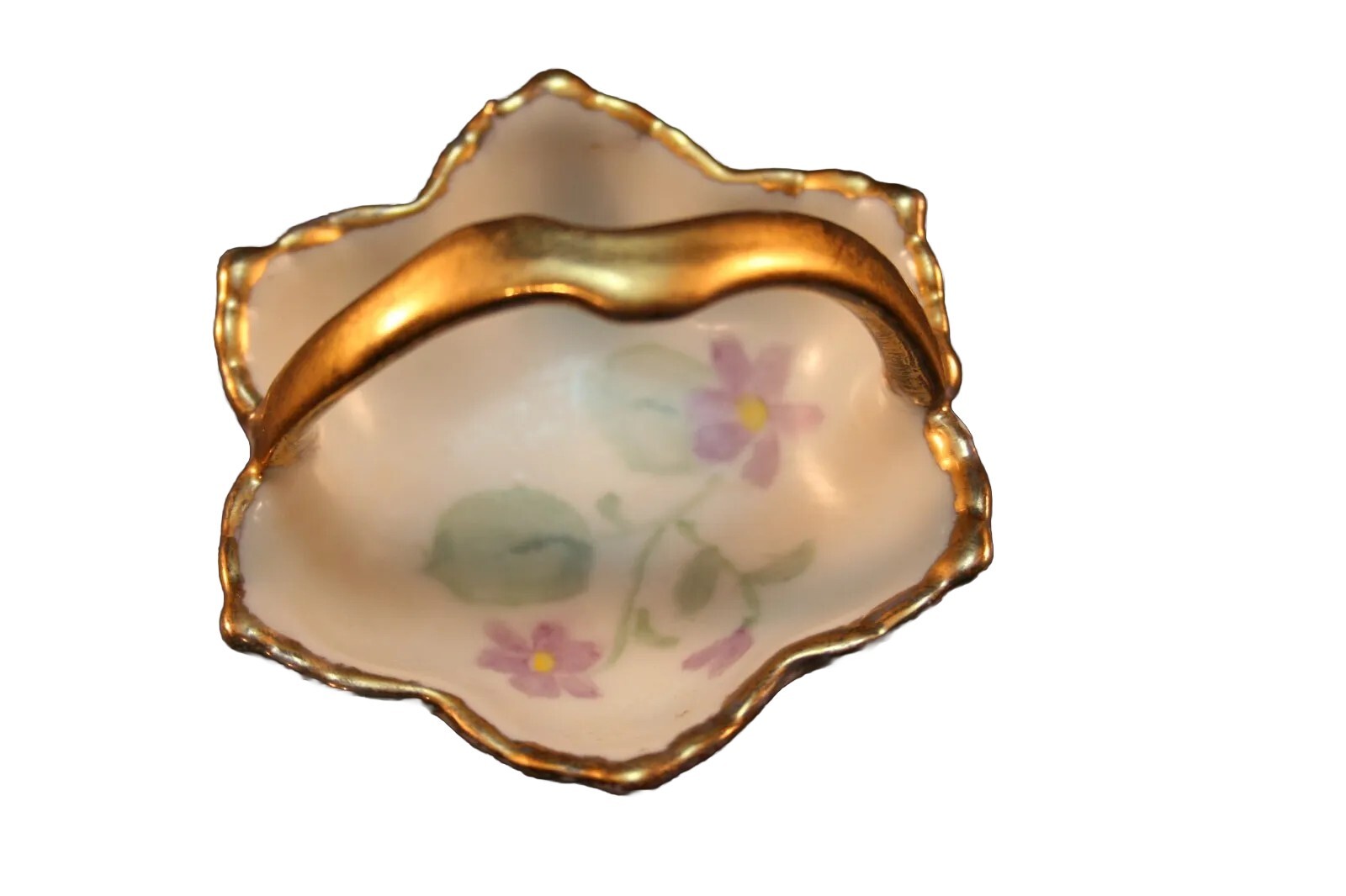M.H.S. Vintage Purple Violets Gold Trim Trinket Dish