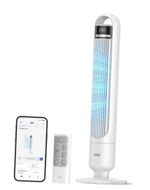 DREO Smart Tower Fan for Bedroom, 90° Oscillating Standing Fans for Room with