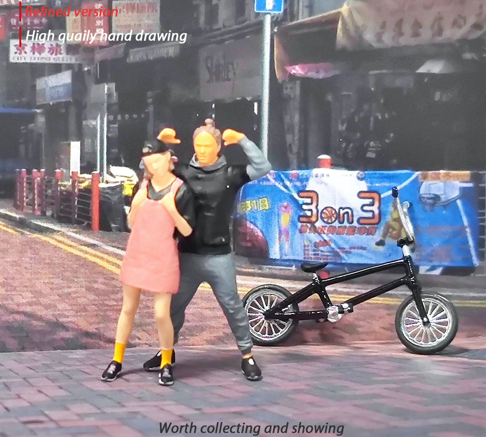 1:64 Painted Figure Mini Model Miniature Resin Diorama Sand Couple Bicycle Set
