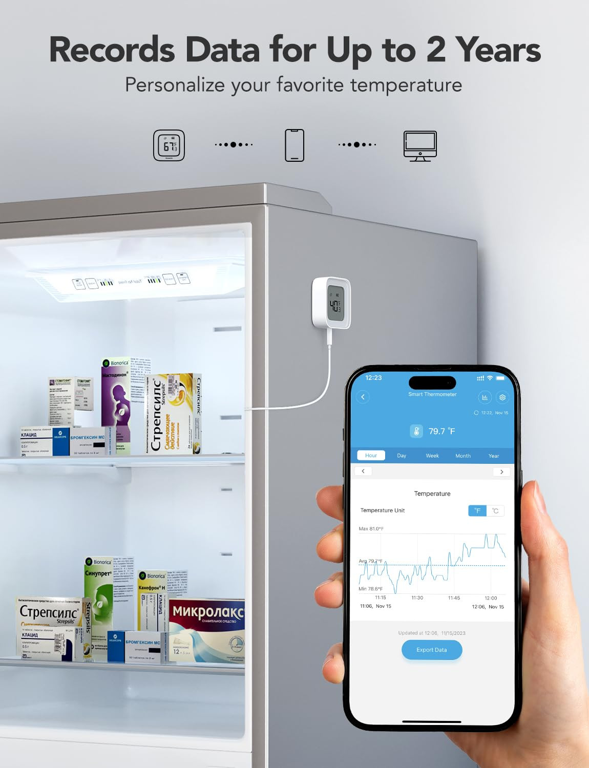 Wifi Refrigerator Thermometer with Alarm, Wireless Digital Freezer Temperature G