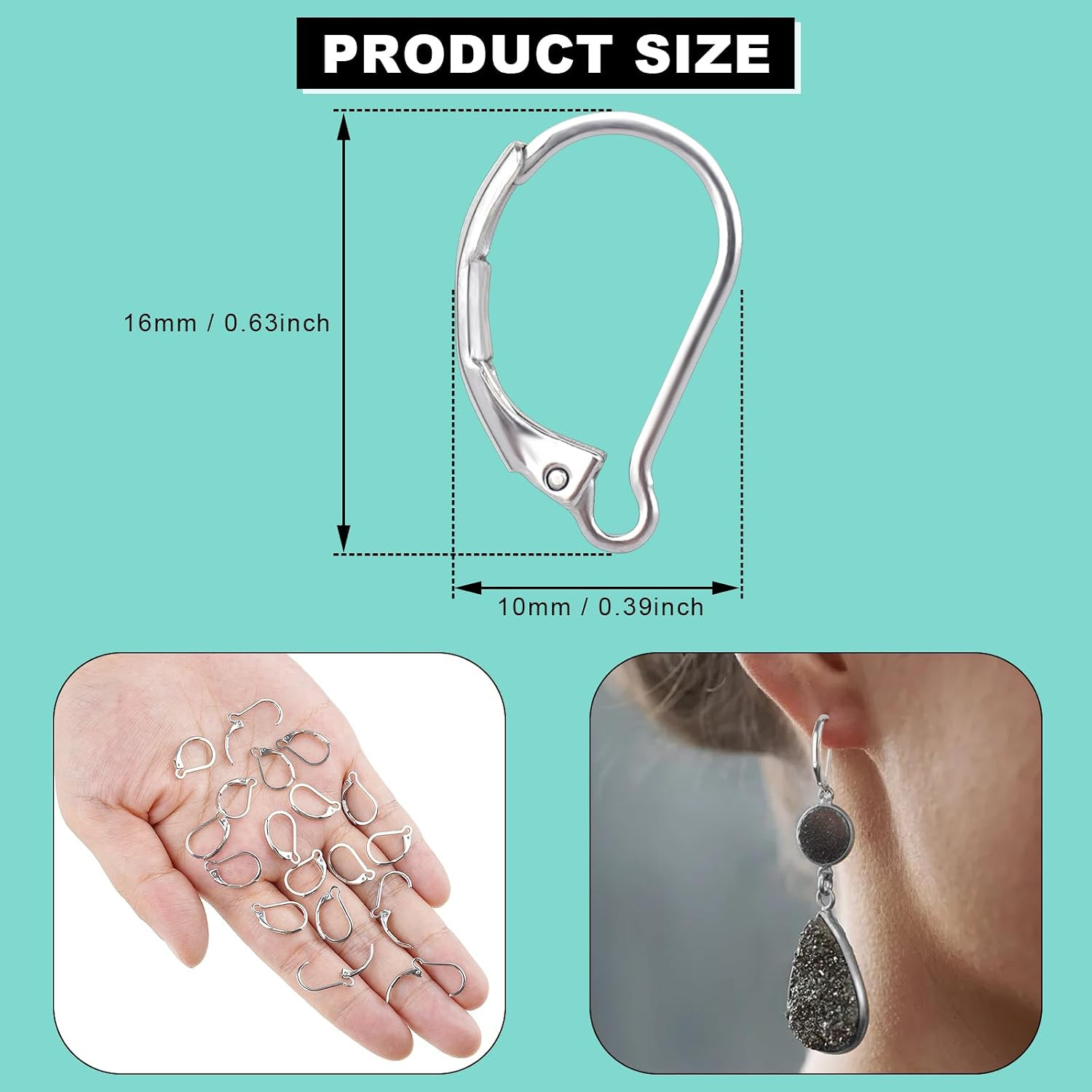 50Pcs Stainless Steel Lever Back Earring Clasps, Leverback French Earring Hoo...