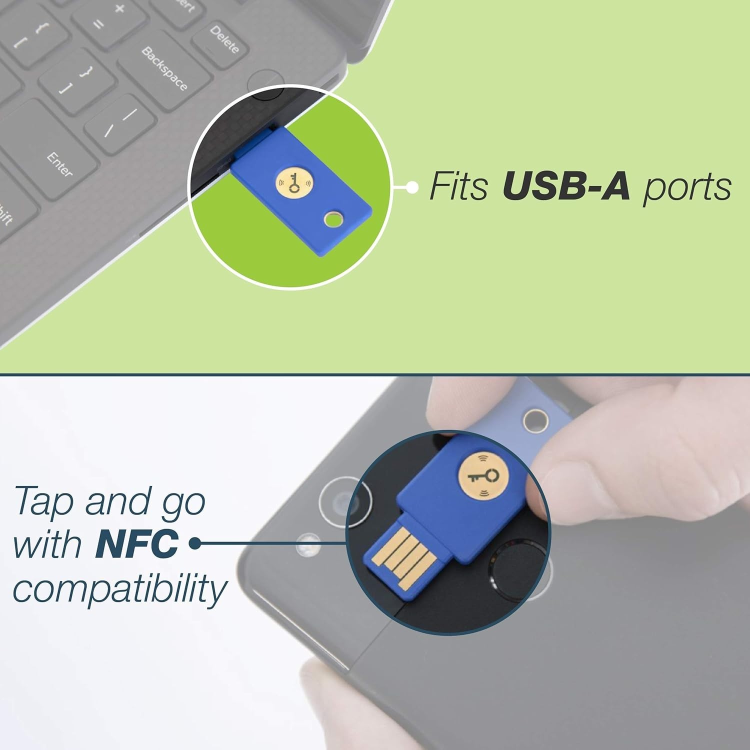 Yubico FIDO Security Key NFC and USB - Two Factor Authentication, Fits USB-A