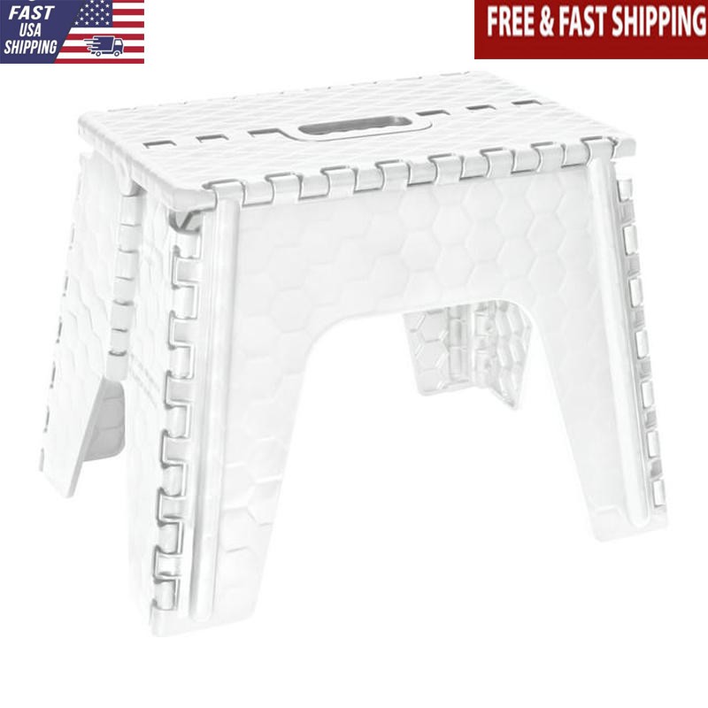 12 Inch Folding Step Stool Durable Plastic Anti-Slip Carry Handle 300lb Capacity