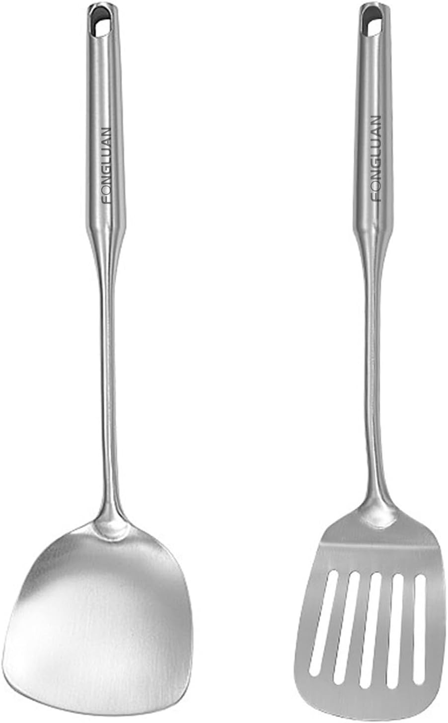 Stainless-Steel Turner Spatula Set, Set of 2, Slotted Turner, Wok Spatula, Heavy
