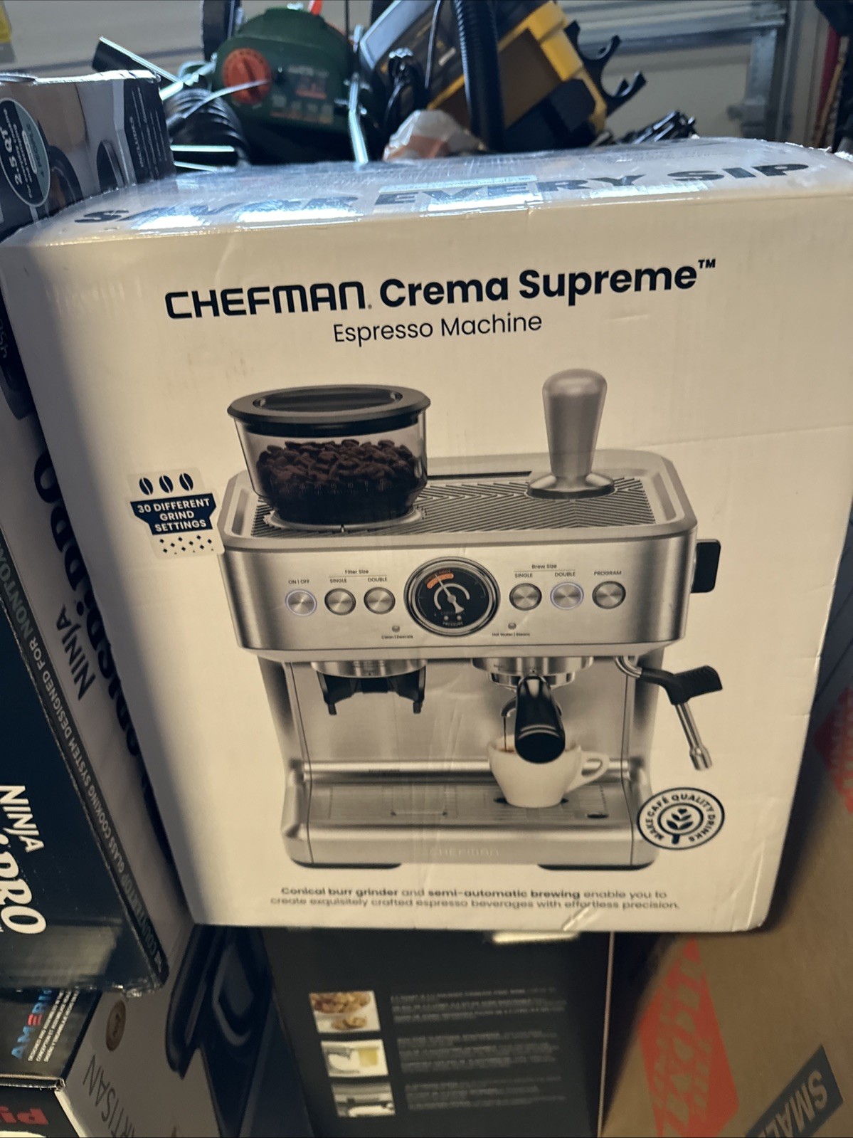 Chefman Crema Supreme 15 Bar Espresso Machine, Milk Frother, Stainless Steel NEW