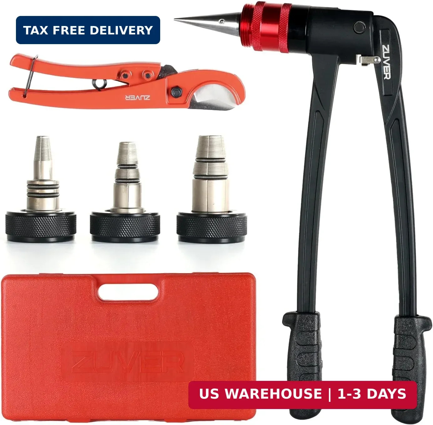 PEX-A Expander Tool Kit with 3 Self-Rotary Matte Nickel Plated Expansion Heads (