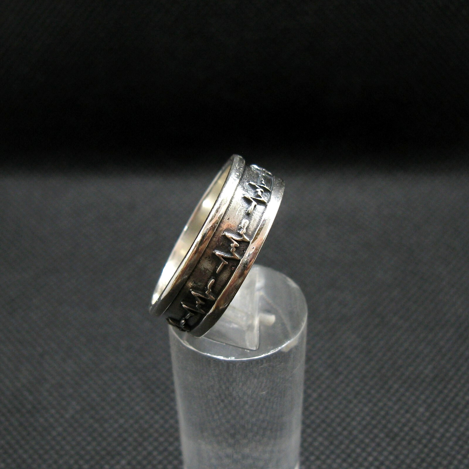 925 Silver Ring Band Handmade Cardiogram Pattern Width 8mm Size 46-75