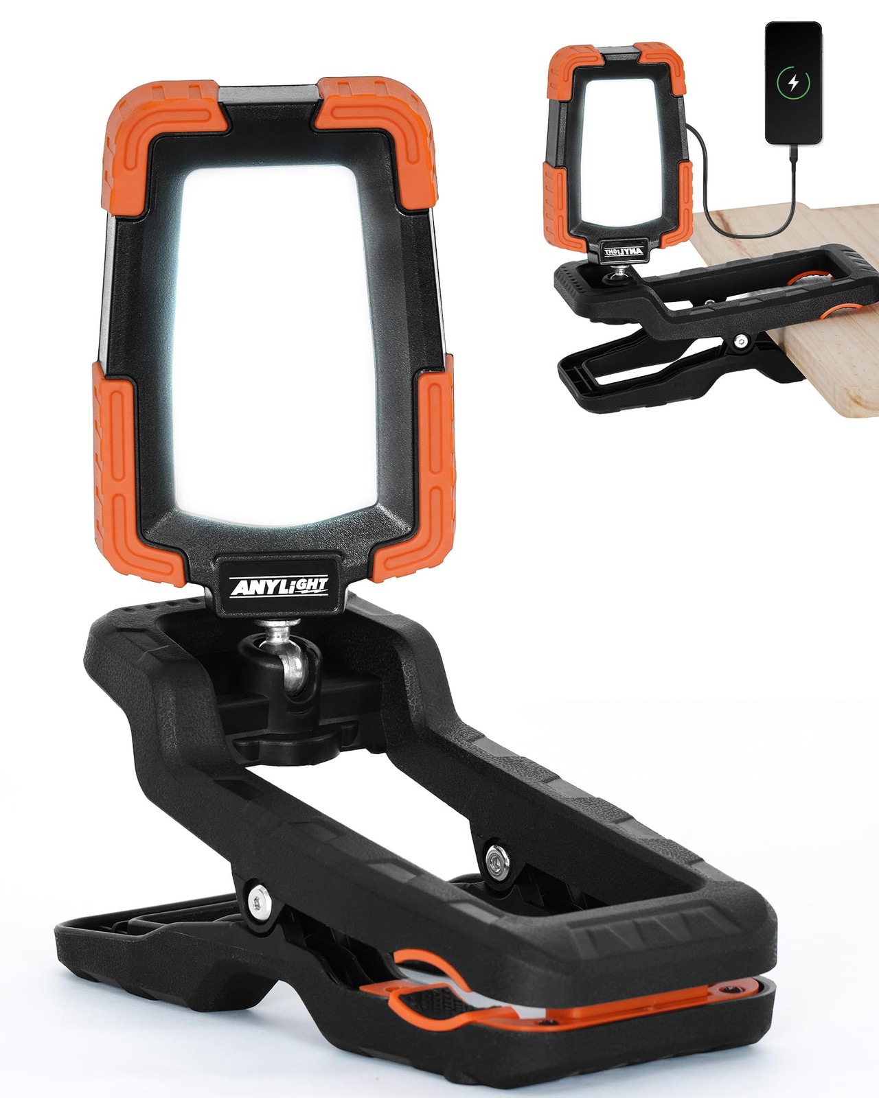 Rechargeable Work Light with Clamp,Foldable Magnetic Work Light,360° Rotate