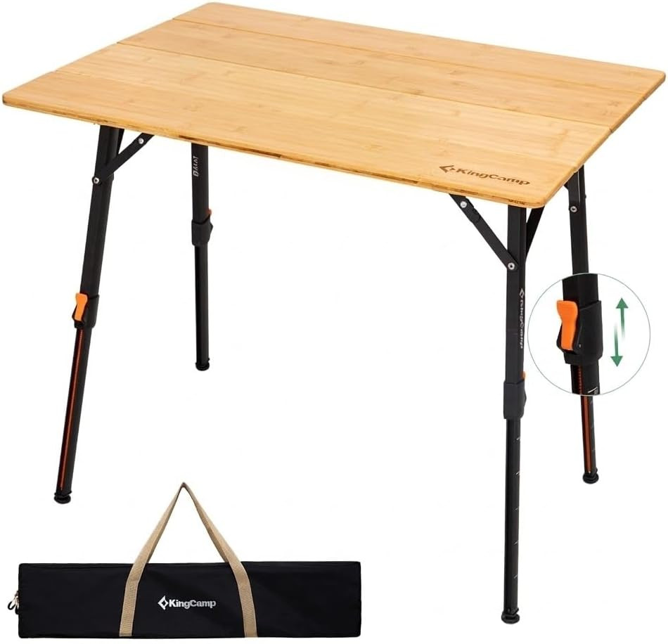 Portable Bamboo Folding Table - Adjustable Height for Camping & BBQ
