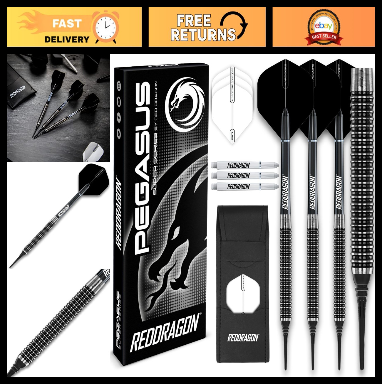 Soft Tip Darts Set - 18g/20g, Black & Red Stems, Black Flights, Precision Throwi