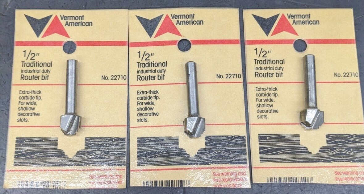 3 Vermont American 1/2" CD Traditional Router Bits HSS 22710 USA