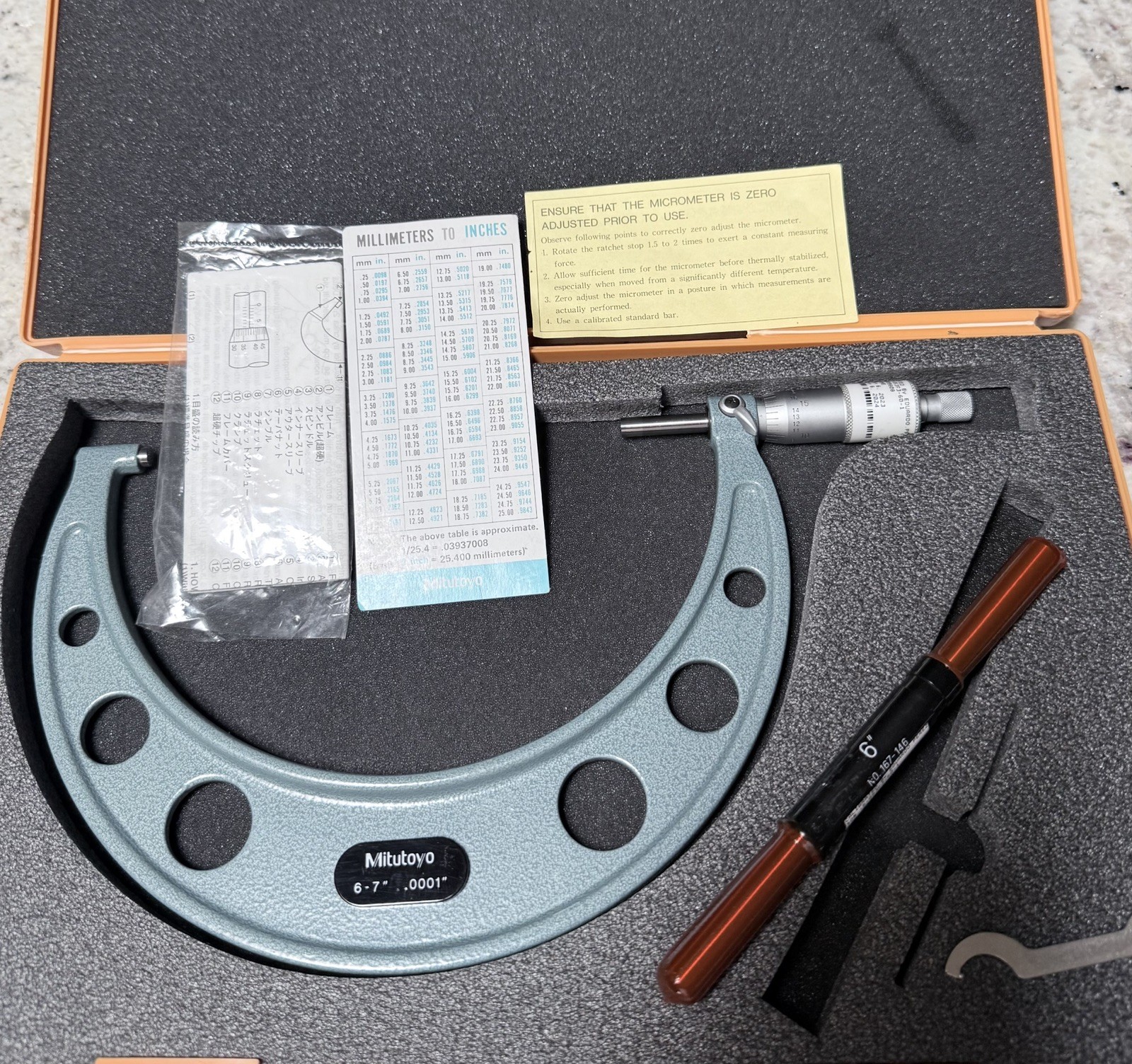 6-7"  OUTSIDE MICROMETER .0001" MITUTOYO 103-221 Calipers Never Used Calibrated