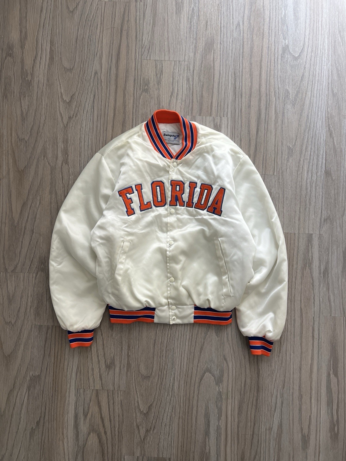 Vintage Florida Gators White Swingster Satin Bomber Jacket 90s Sz L College