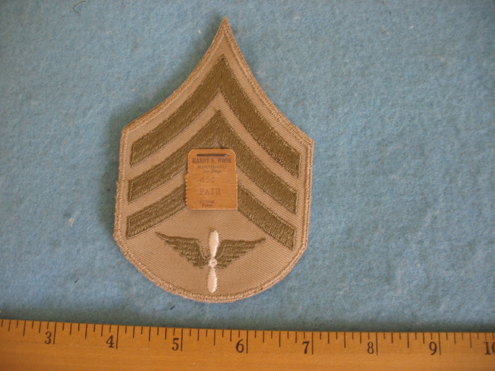 NOS WWII pair US Army Air Corps Sergeant Stripes Chevrons w/ price tag near mint