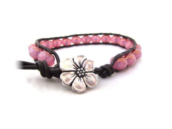 Shiny Pink Chic Beach Wrap Bracelet Handmade Opalescent Picasso Czech Beads 6.5"