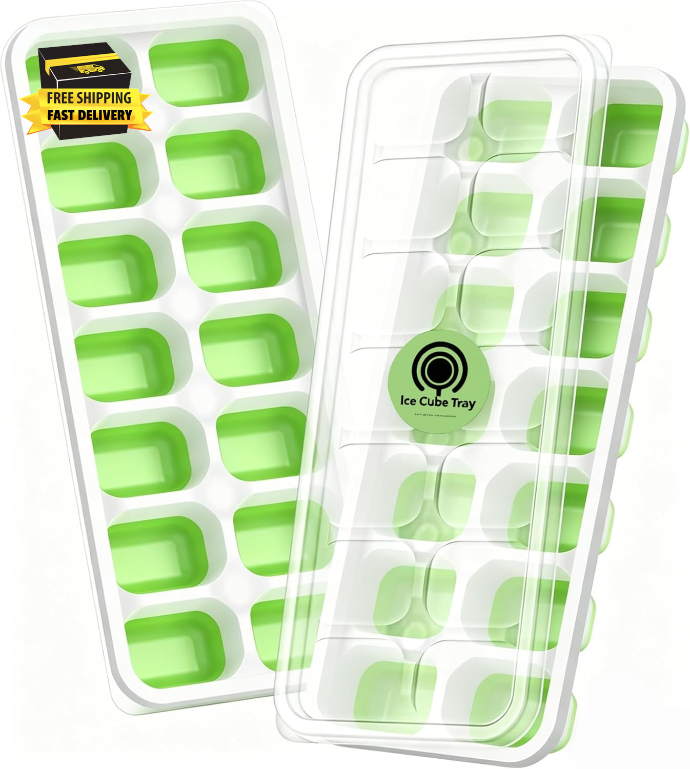 Ice Cube Tray with Lid, 2 Packs 28 Cubes Durable Stackable Ice Cube Trays for Fr