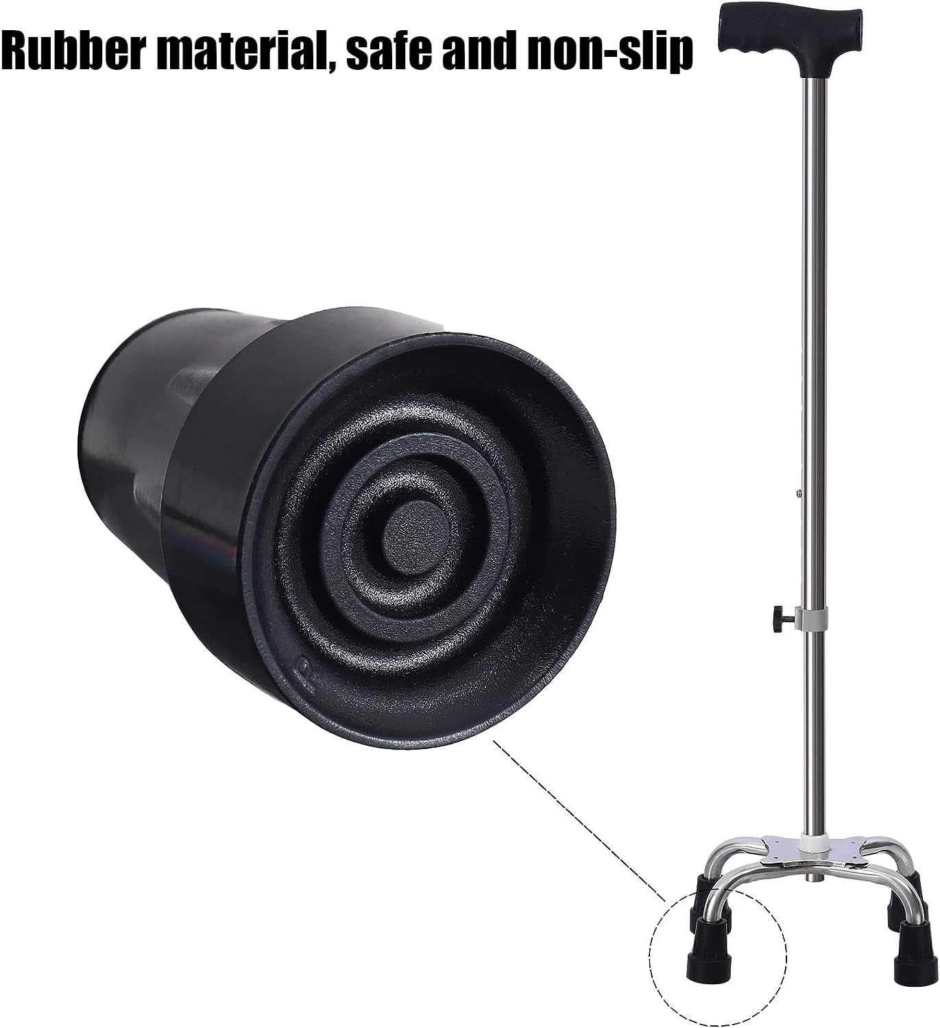 Safe and Sturdy 3/4” Cane Tips - Rubber Replacement Set with Shock Absorption