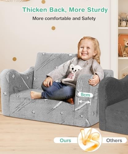 Couch 2-in-1, Sofa Bed Fold Out Convertible Lounger, Chair for Toddlers 1-3 w...