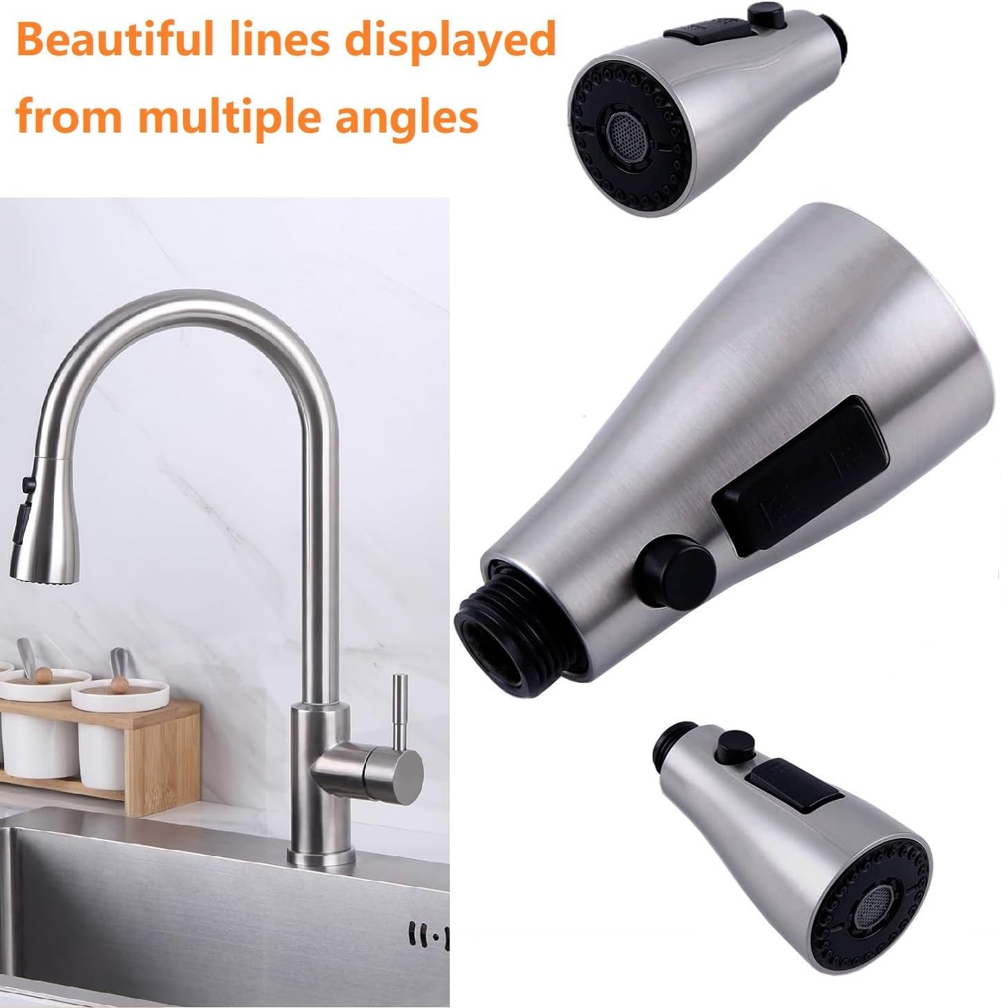 Pull Down Kitchen Faucet Sprayer Head Replacement Part Brushed Nickel Silver
