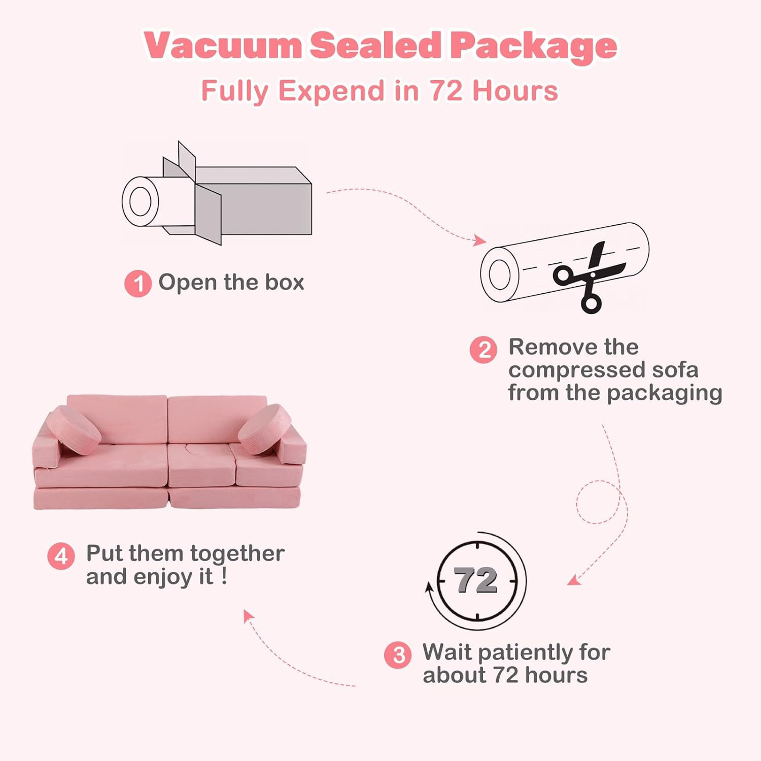 Modular Kids Play Couch - 13 PCS Soft Foam Sectional Sofa for Playroom (Pink)