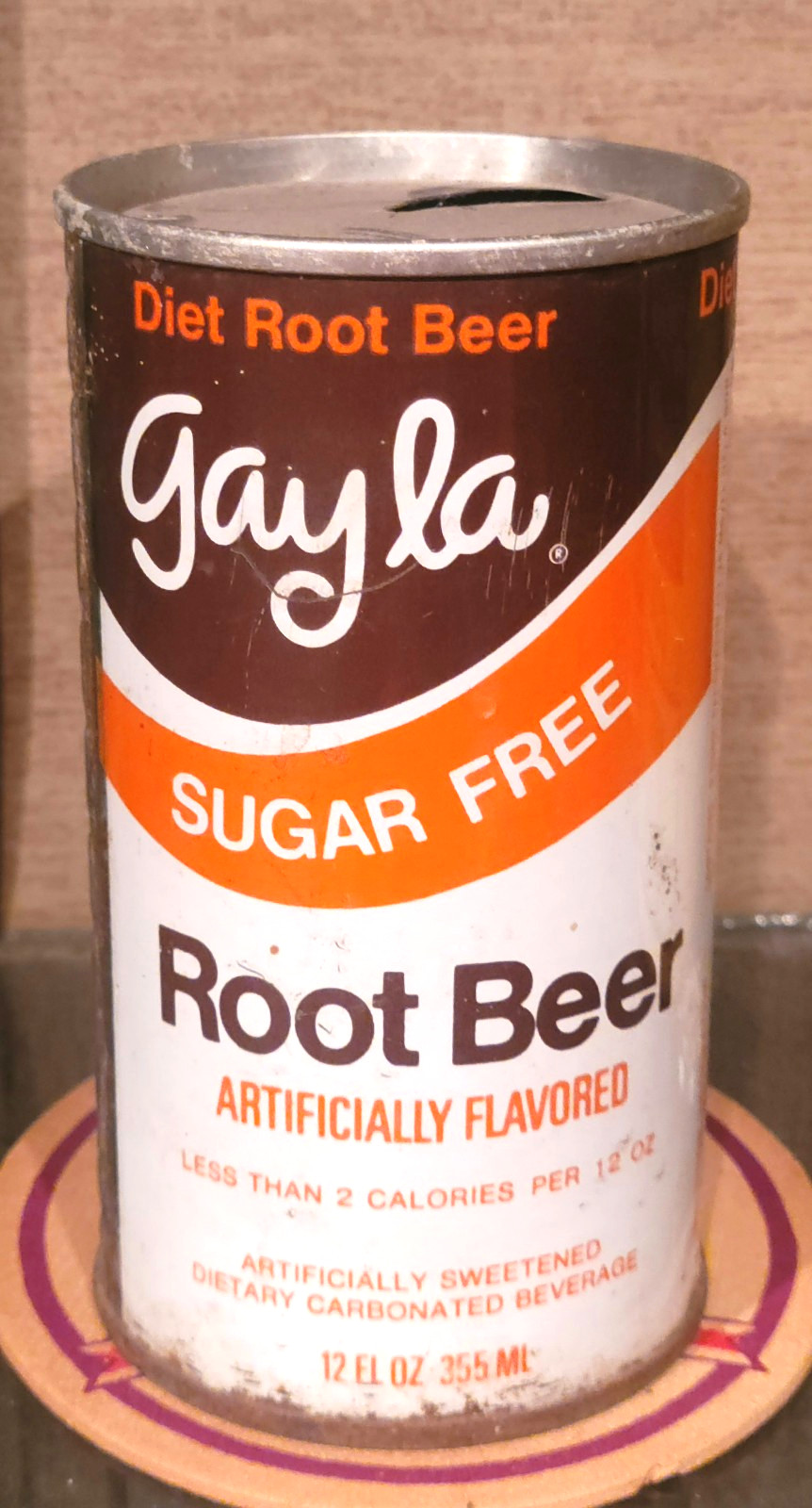1972 GAYLA SUGAR FREE DIET ROOT BEER  STRAIGHT STEEL SODA CAN SKOKIE ILLINOIS