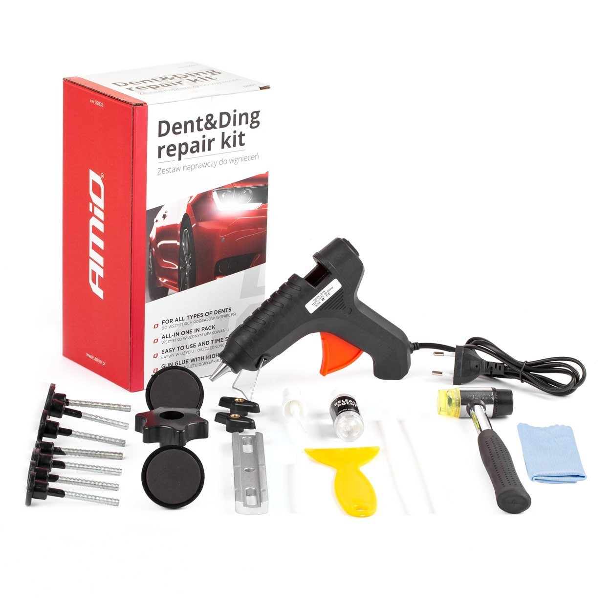 Dent Ding Repair Kit PDR Complete Paintless Dent Removal Tool Set with Glue Gun