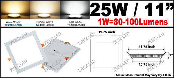 25W 11-Inch Square Cool White LED Recessed Ceiling Panel Light Canless Fixture