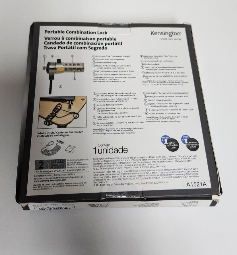 Kensington Portable Combination Lock - Safe Guard Laptops or Electronic Devices
