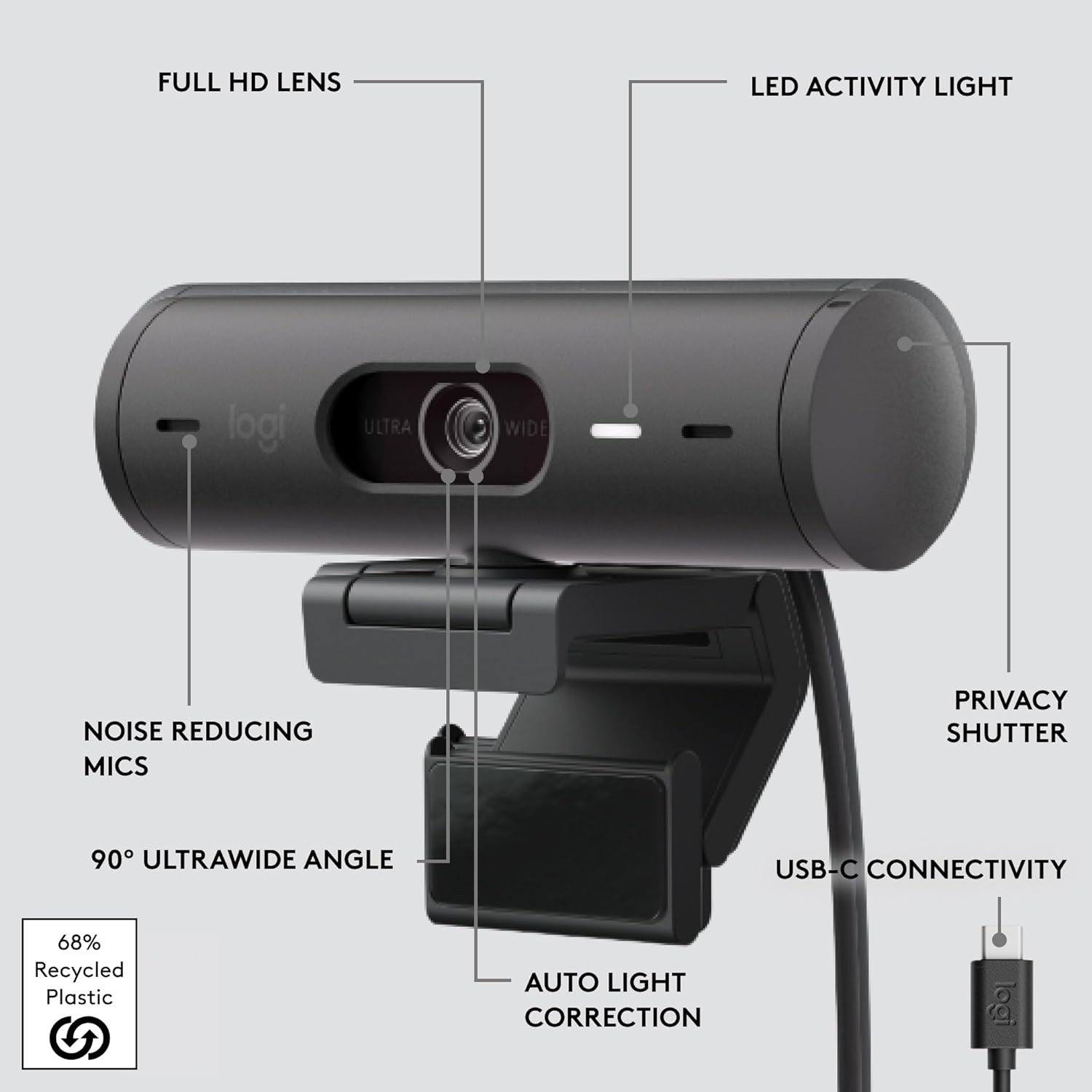 Logitech Webcam Brio 501 Full HD Webcam w/ Auto Light Correction Black