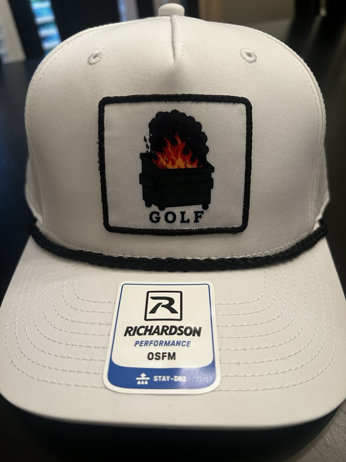 Richardson 258 Dumpster Fire Golf Rope Hat White Adjustable Snapback