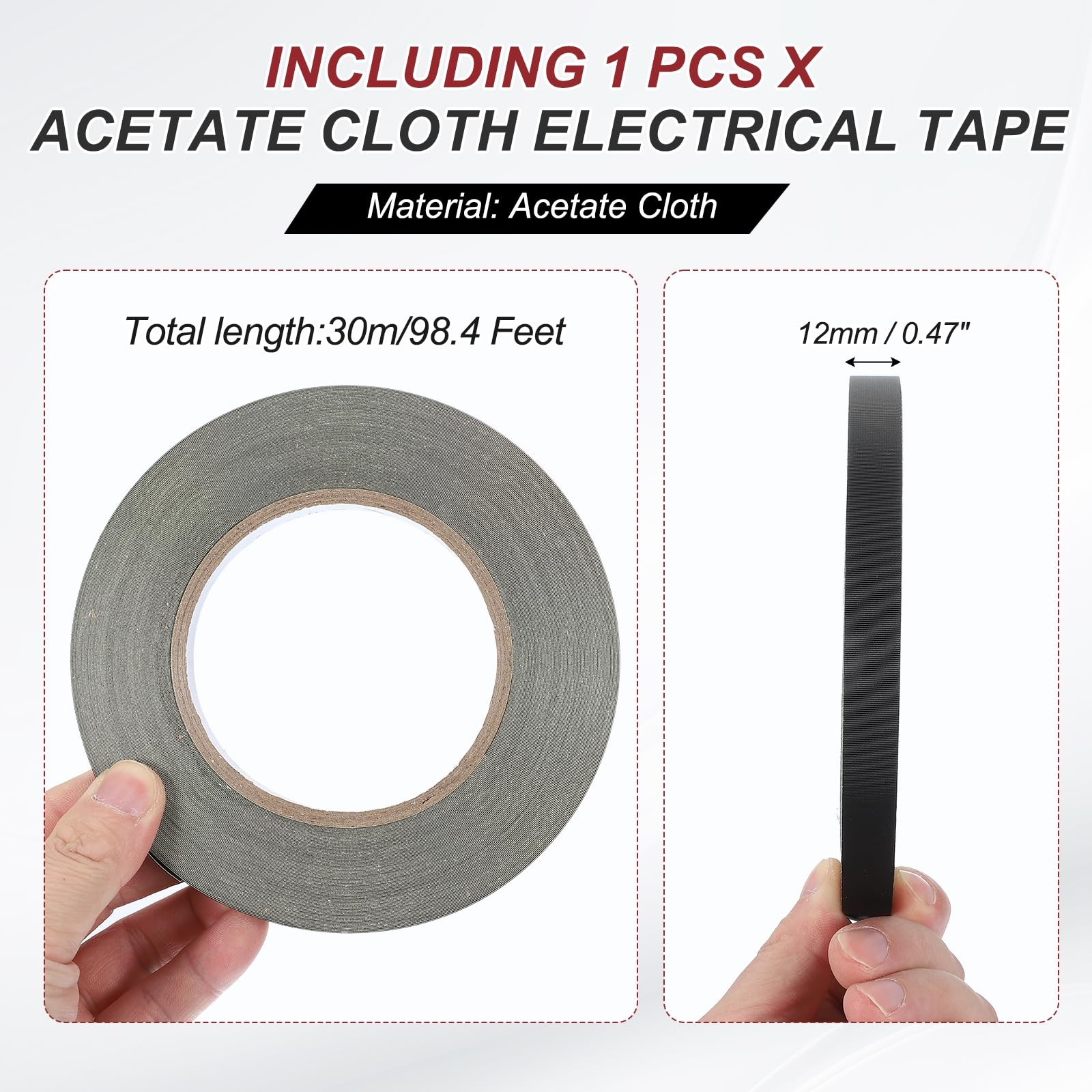 Acetate Cloth Electrical Tape 98 Feet x 0.5 Inch, Black Insulating Fabric Adh...