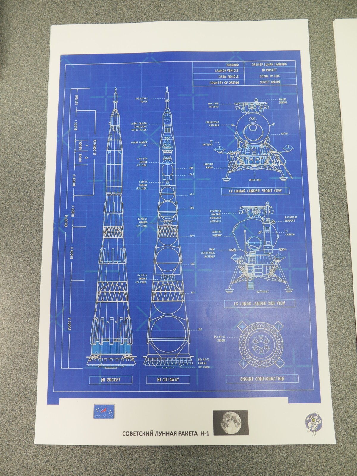 NEW! Soviet N1 Moon Rocket + CCCP LM  diagram