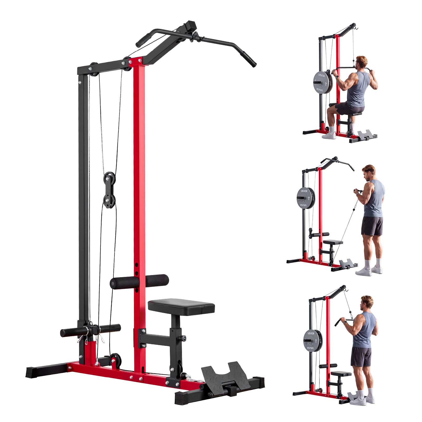 VEVOR LAT Pull Down Machine 2-in-1 LAT Machine with 3-Level Adjustable Seat