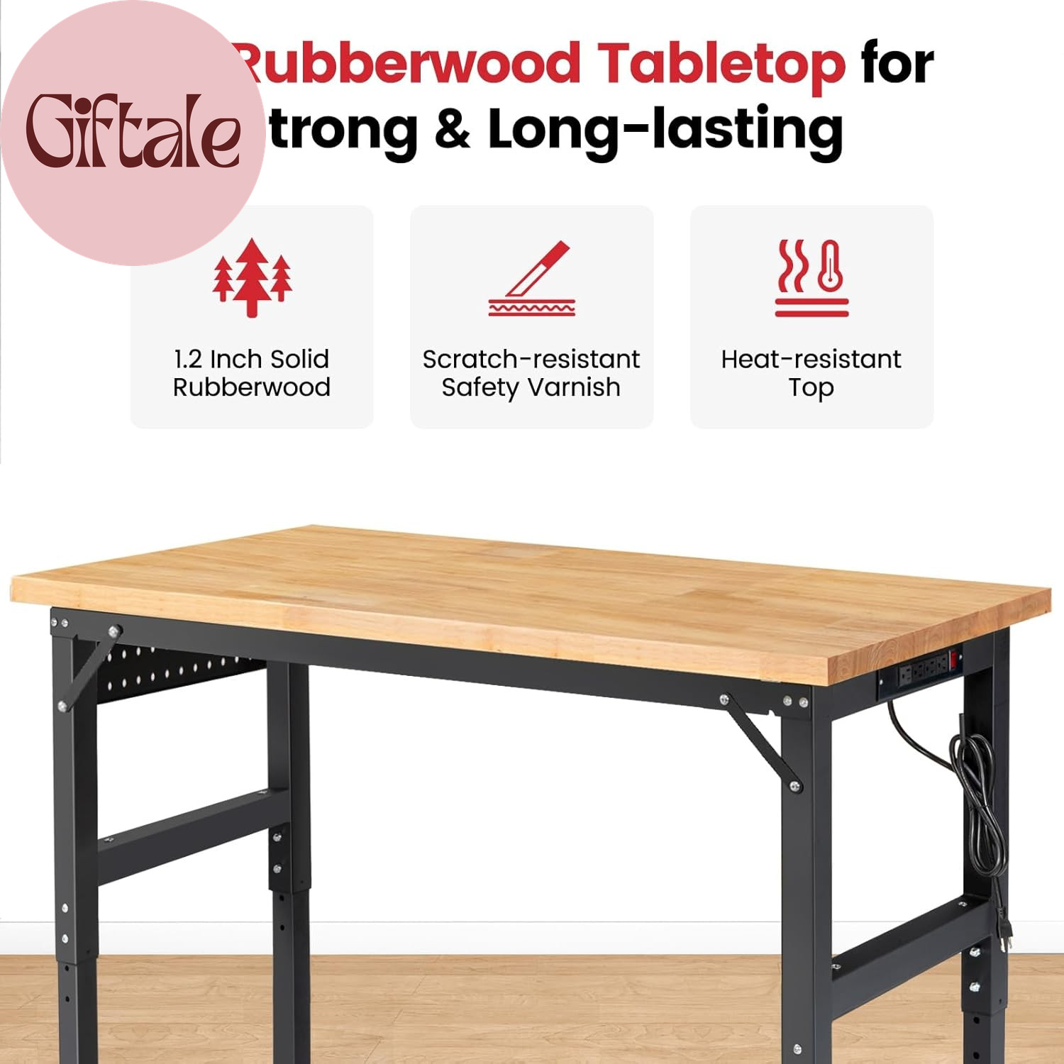 Workbench for Garage Adjustable Height 60 X 22 Inch Work Table with Wheels Heavy