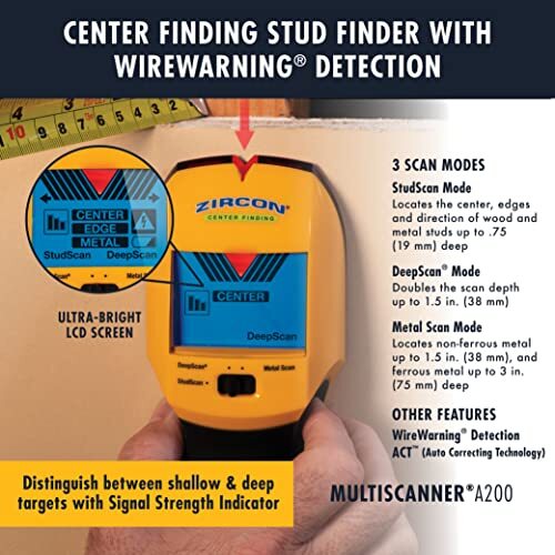 Zircon Multiscanner A200 Electronic Wall Scanner / Metal Detector/ Live AC Wi