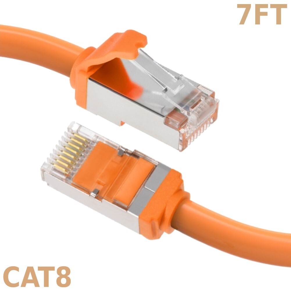 7FT Ethernet LAN Network Cat8 RJ45 S/FTP Cable Shielded Cord 28AWG 2GHz Orange