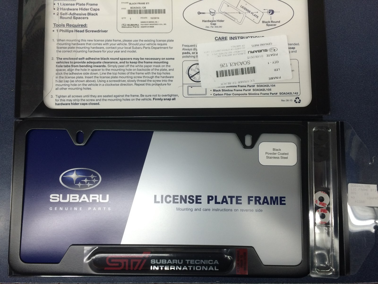 Genuine Subaru Impreza "STi" Black License Plate Frame SOA342L126 NEW STi OEM !!