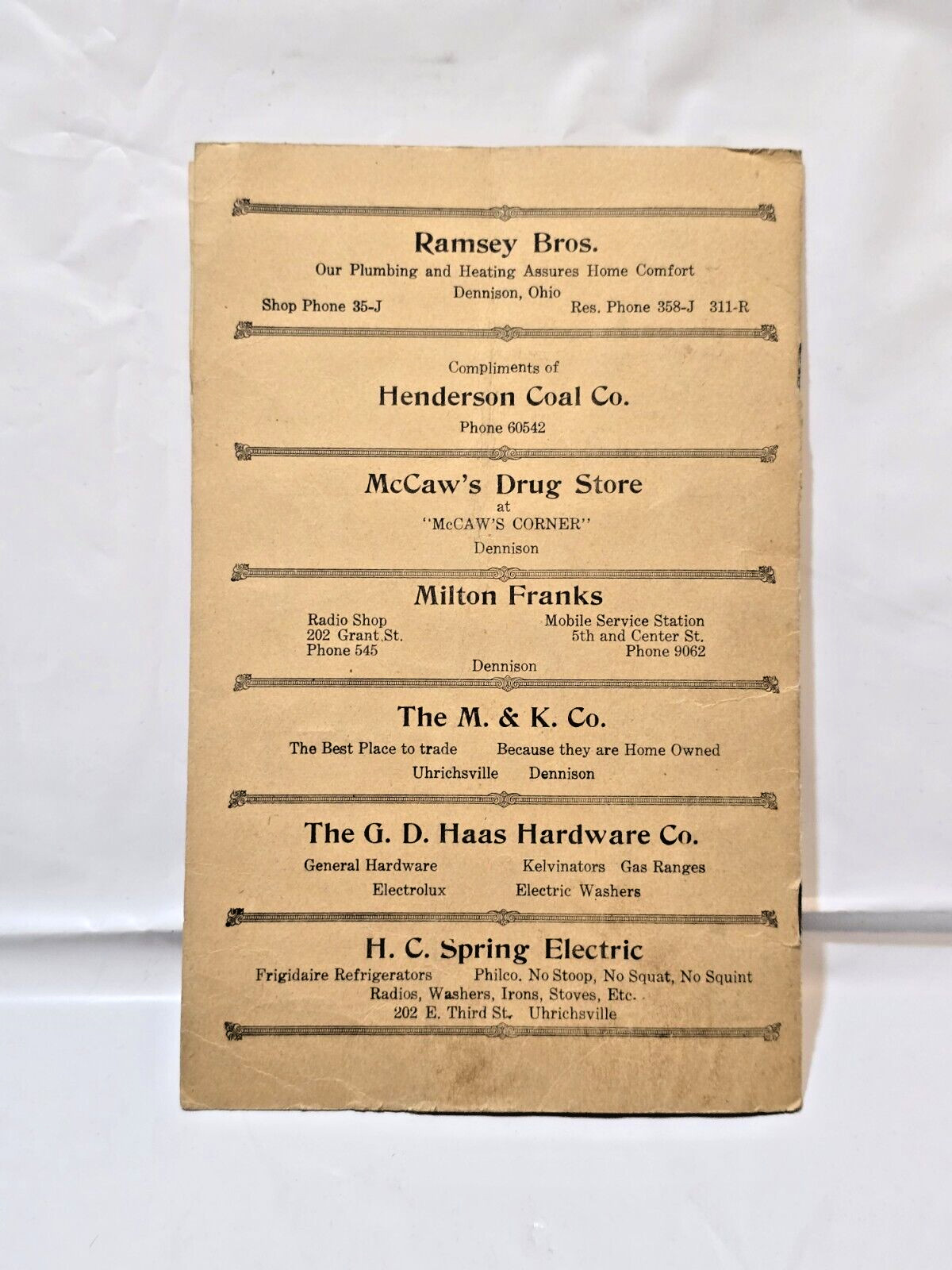 1938 Dennison Ohio Class A Sectional Tournament State HS Basketball Program