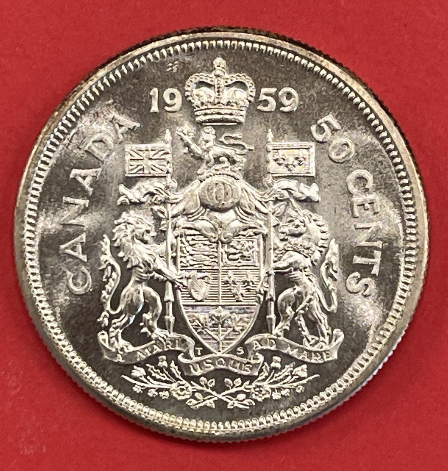 1959 Canada 80% Silver 50 Cents, Half Dollar, Uncirculated.  .3 Oz ASW.