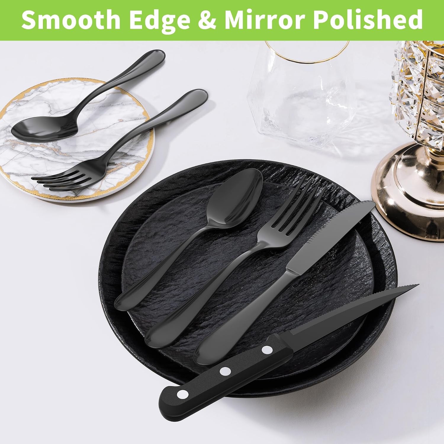 24-Piece Black Silverware Set with Steak Knives-Forks and Spoons Silverware Sets