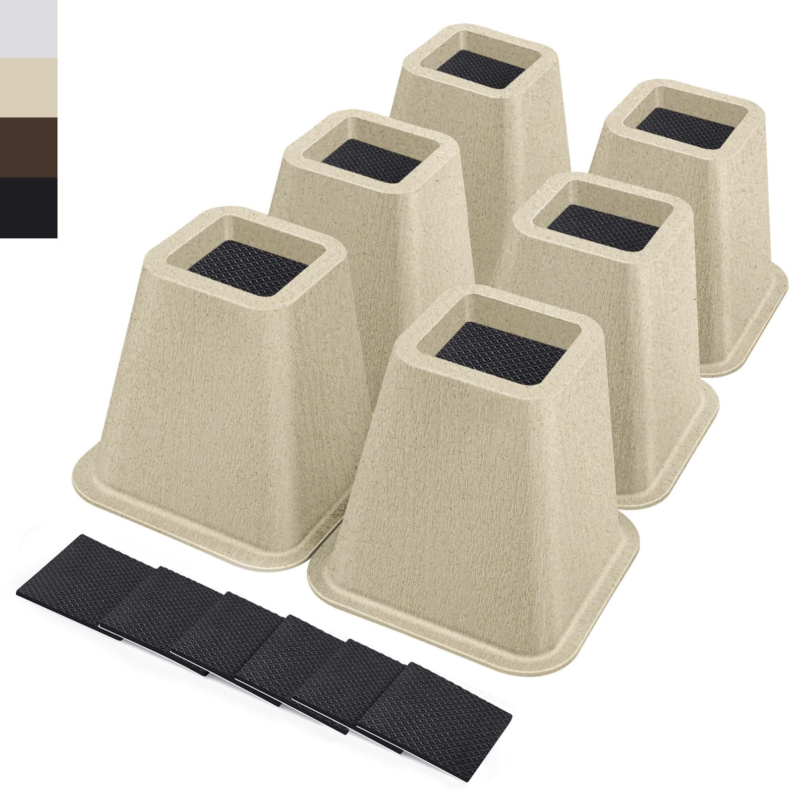 6 PCS 6 Inch Heavy Duty Bed Furniture Risers Desk Table Sofa Beige 2200 lbs