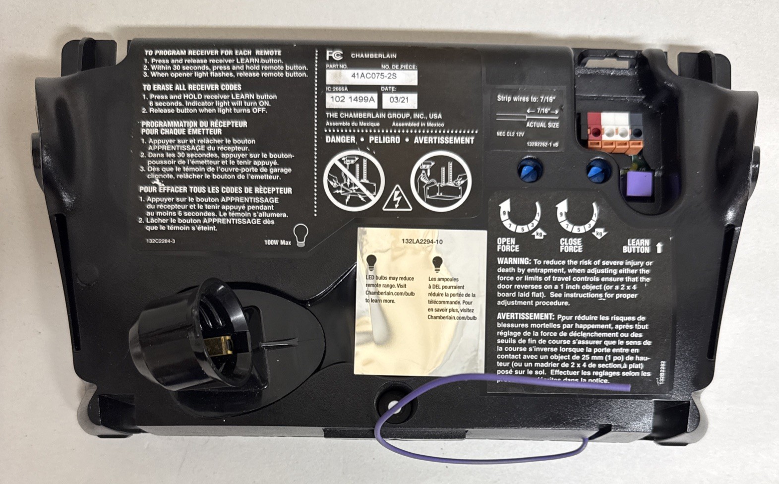 41AC075-2S Chamberlain Garage Door Opener Logic Board Purple Works