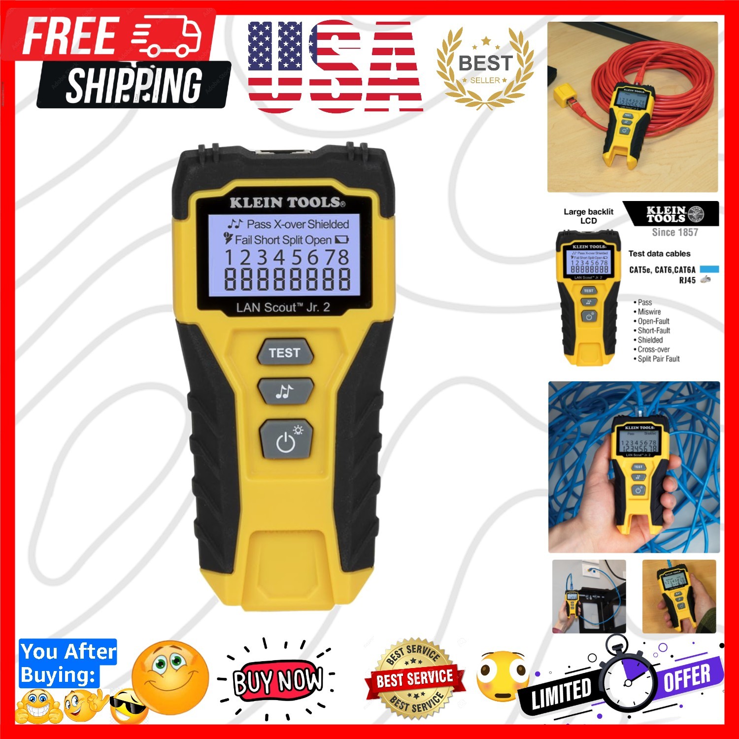 200 Cable Tester, LAN Scout Jr. 2 Ethernet Tester for CAT 5e, CAT 6/6A Cables...