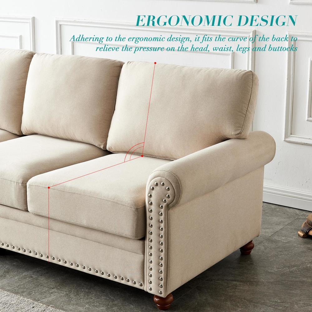 Easy Assembly Linen Fabric Upholstery with Storage Sofa Beige Furniture