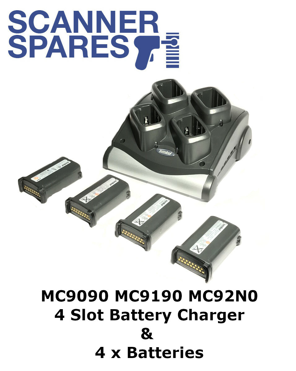 Symbol SAC9000-4000R Battery Charger & Four Batteries! Fits MC92N0 MC9190 MC9090